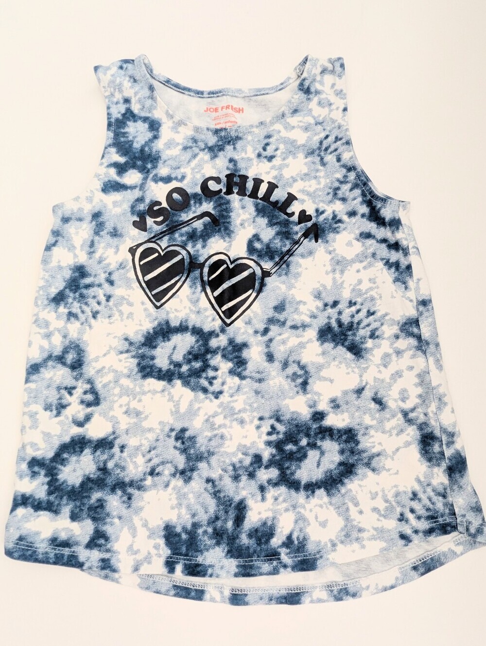 Joe Fresh Girls' (Medium) Blue/White Tie-Dye 'So Chilly' Tank Top w/Rounded Hem
